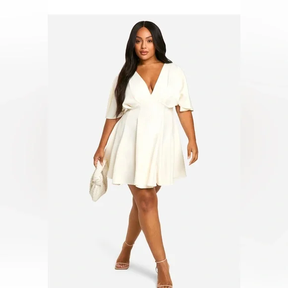 boohoo white mini dress boohoo Women's Petite Drop Waist Shift Mini Dress
